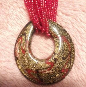 Glass (Murano?) Pendant w red seed choker necklace